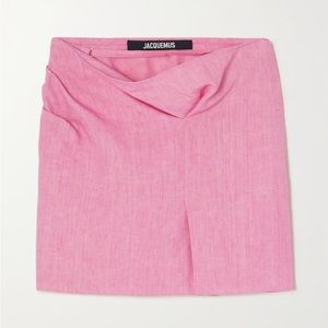JACQUEMUS Pink Cutout Draped Linen Mini Skirt